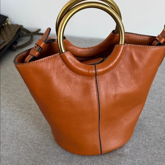 J. Crew Tan Leather Bracelet Crossbody Bag with Gold Handles - Picture 2 of 9